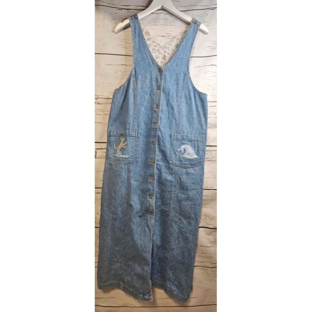 Vintage Disney Store Tigger Eeyore Denim Maxi Jumper Dress Embroidered M